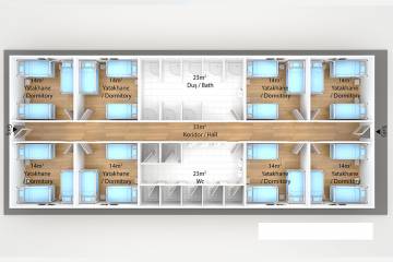 prefabrik işçi yatakhanesi plan