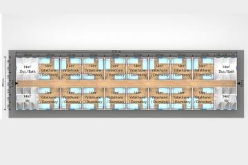 prefabrik işçi yatakhanesi 3d plan