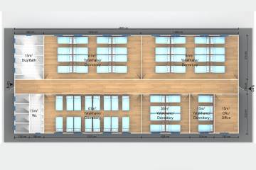 prefabrik işçi yatakhanesi 3d plan